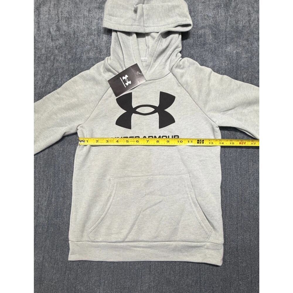 NWT Under Armour Rival Big Logo Fleece Hoodie Boys Small Light Grey Long Sleeve - Picture 4 of 9